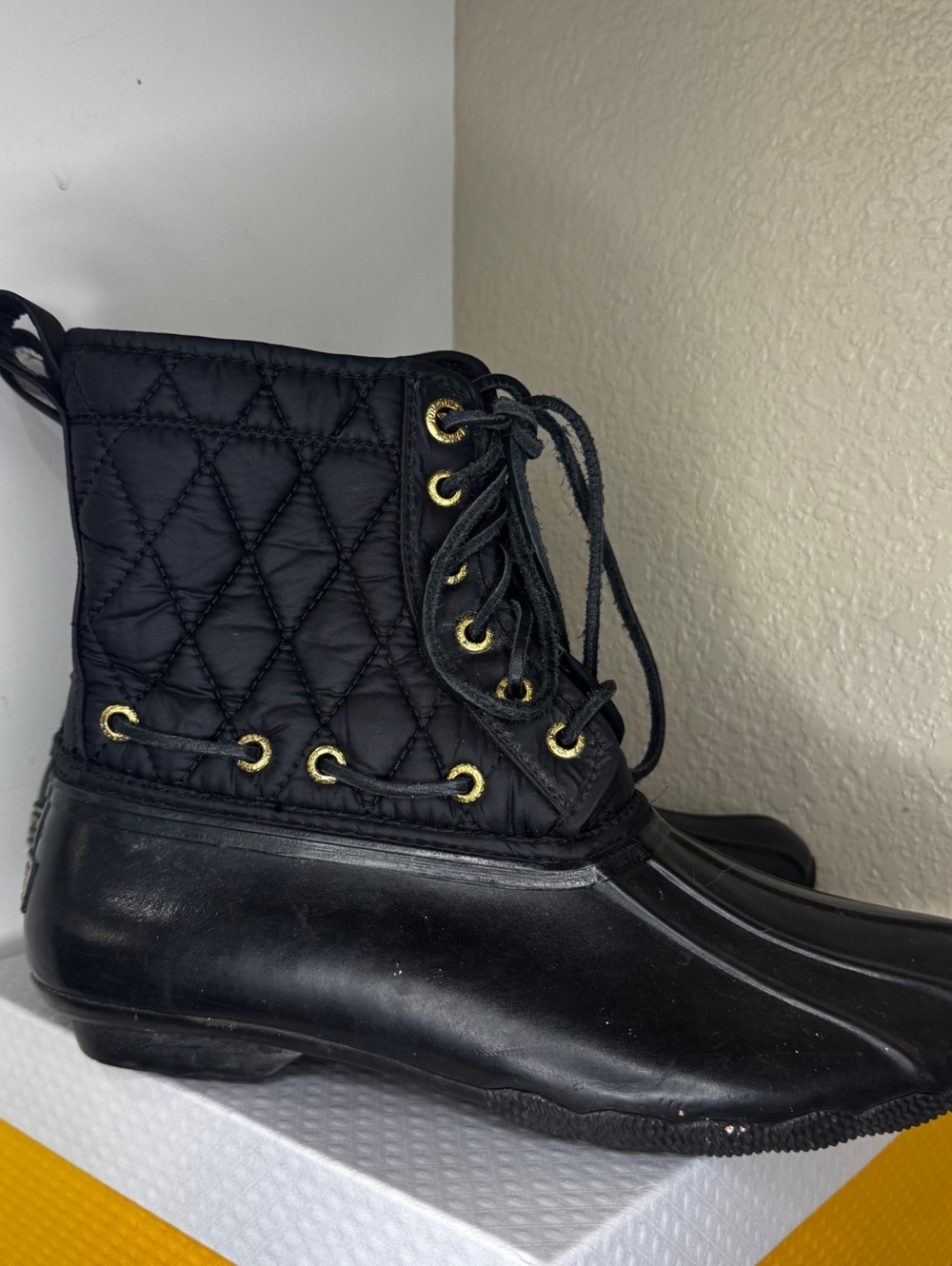 Sperry Top-Sider Duck Boots Womens 8 Black Quilted Waterproof Rubber Rain